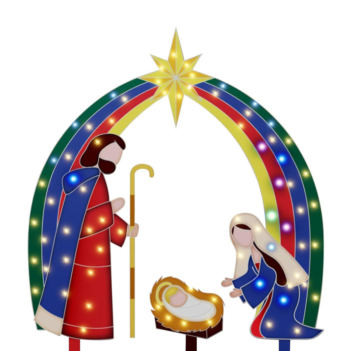 Garden Stakes LED Light Up Metal Nativity Yard Stake 2D Lighted Christmas Decoration Outdoor for Patio Lawn (A2, 20cm*27cm)