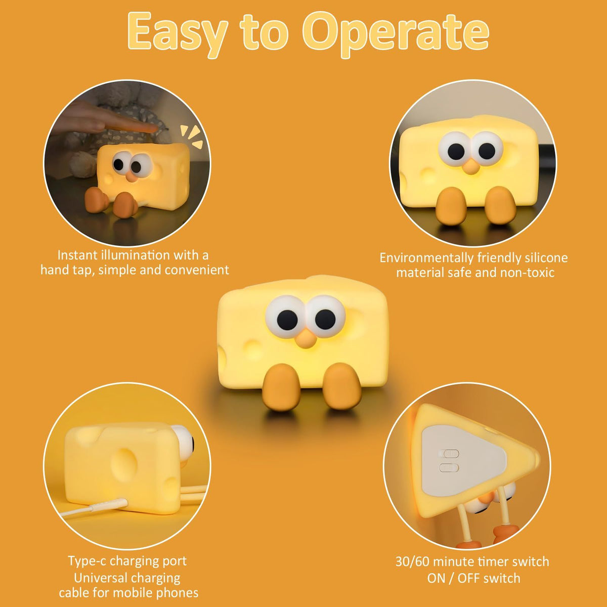 Cheese Cute Night Light,Adjustable Light USB LED Night Lamp,Soft Silicone Kids and Baby Night Lights for Bedroom，Boys and Girls