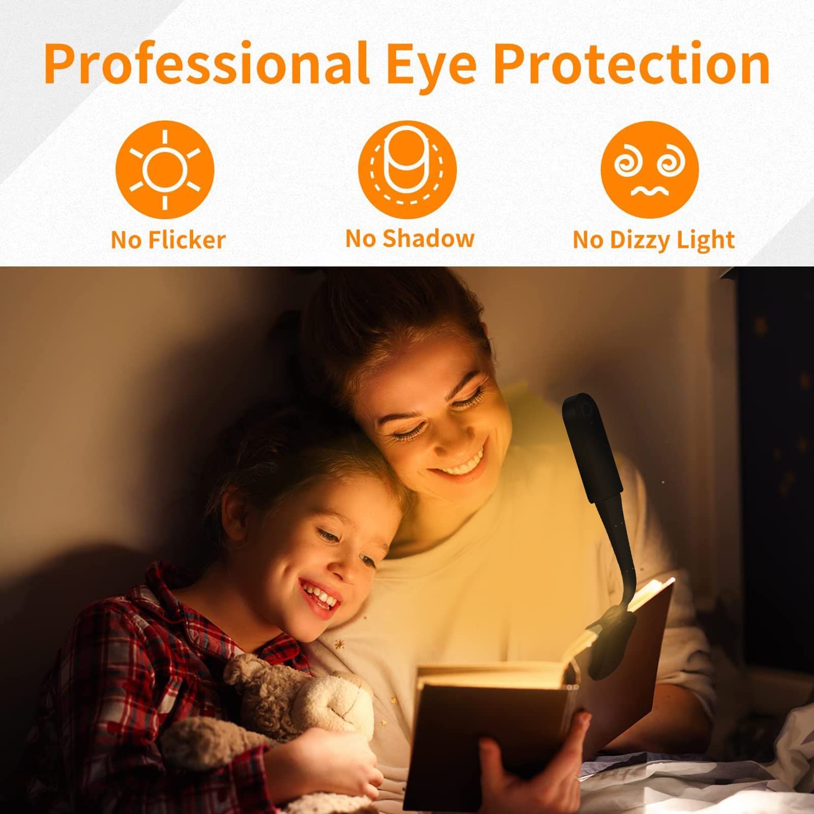 Rechargeable Book Reading Light Lamp, LED Book Lamp for Reading in Bed Eye Caring Adjustable Brightness