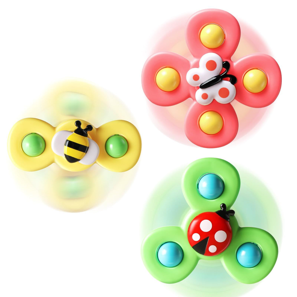 3pcs，Suction cup rotating toys in the bathroom, children's fingertip rotating suction cups for bathing and playing in water