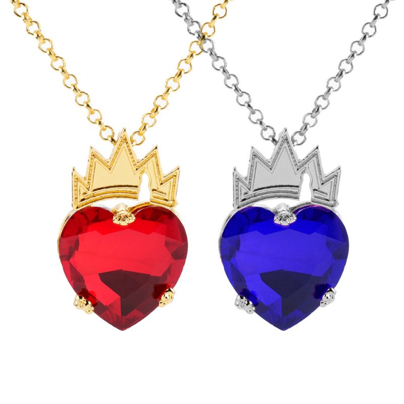Red Heart Golden Crown Necklace Descendants Queen of Hearts Ruby birthstones Costume Fan Jewelry Valentine's (red)