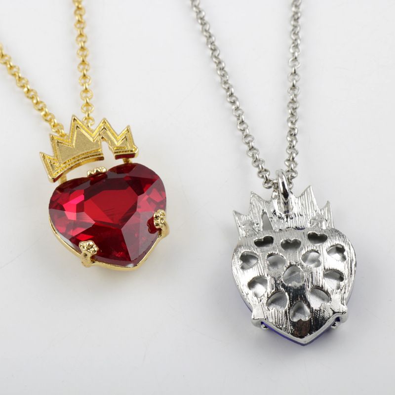 Red Heart Golden Crown Necklace Descendants Queen of Hearts Ruby birthstones Costume Fan Jewelry Valentine's (red)
