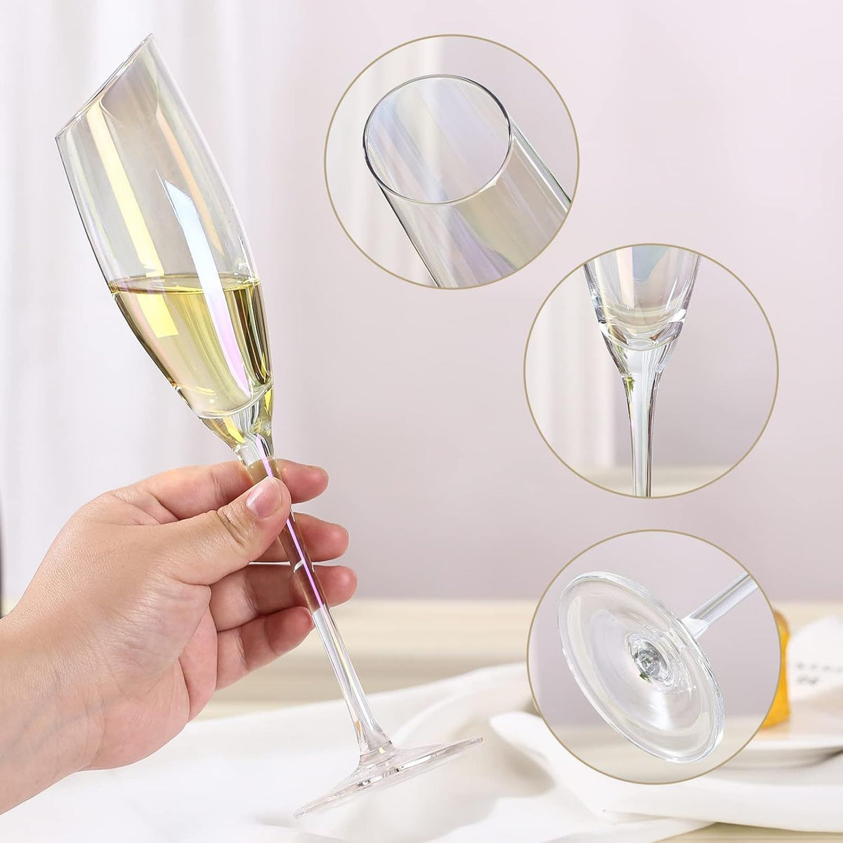 Slanted Champagne Glasses Set of 2, Lead Free Quality Hand Blown Classy Modern Champagne Flutes, Best Gift