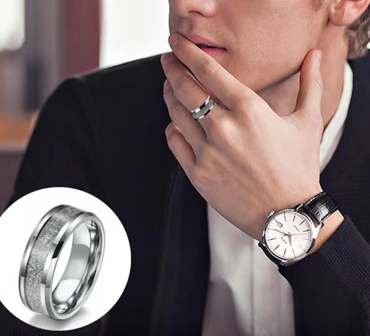 Stainless Steel Titanium Mens Finger Thumb Ring in Silver Tone, Mens Promise Rings, Wedding Band Comfort Fit