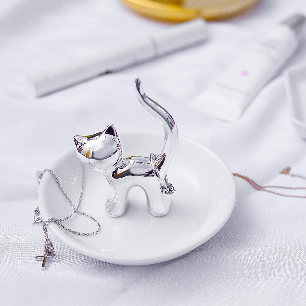 Cute Animals Cat Ring Holder Ring Dish Jewelry Holder Rings Bracelets Earrings Trinket Tray for Women Girls Birthday Gift