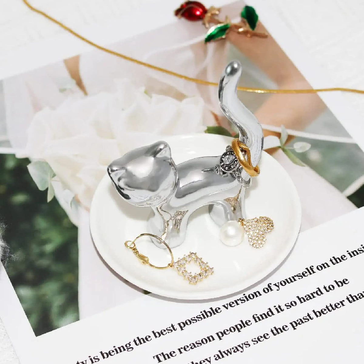 Cute Animals Cat Ring Holder Ring Dish Jewelry Holder Rings Bracelets Earrings Trinket Tray for Women Girls Birthday Gift