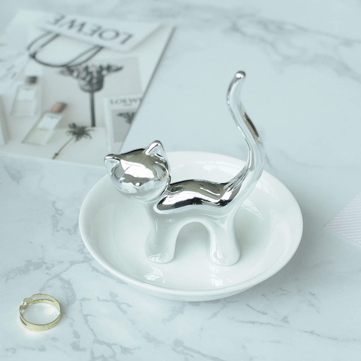 Cute Animals Cat Ring Holder Ring Dish Jewelry Holder Rings Bracelets Earrings Trinket Tray for Women Girls Birthday Gift