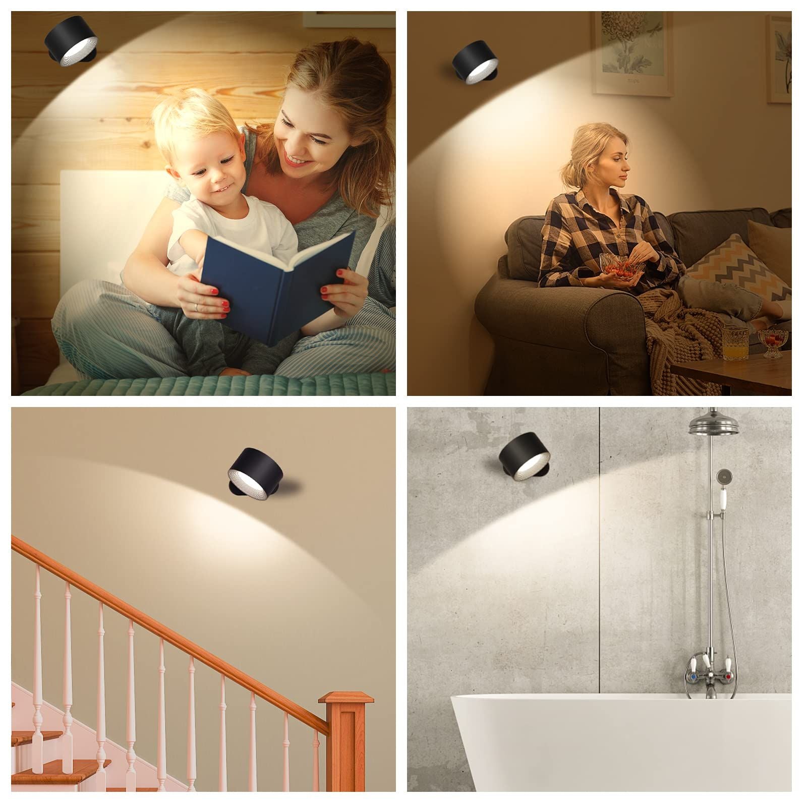 LED Wall Mounted Lights USB Rechargeable 360° Rotate Magnetic Ball Touch Control Wall Sconce for Bedroom Reading Bedside