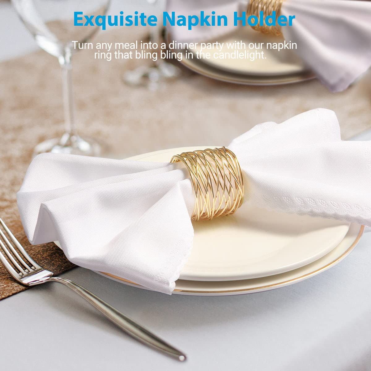 Napkin Rings, Metal Gold Round Napkin Rings Buckles for Table Decorations, Wedding, Dinner, Party, Set of 4