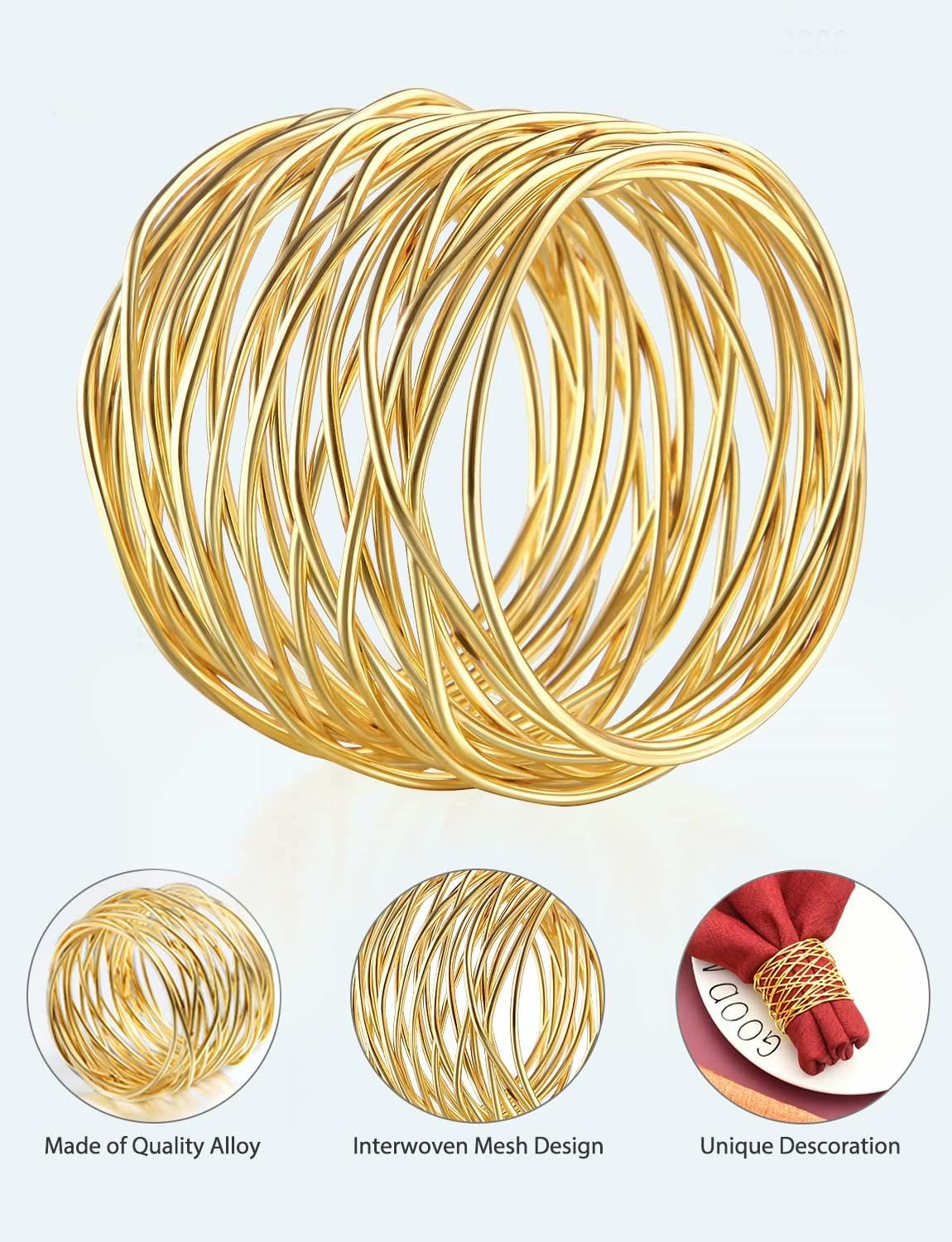 Napkin Rings, Metal Gold Round Napkin Rings Buckles for Table Decorations, Wedding, Dinner, Party, Set of 4