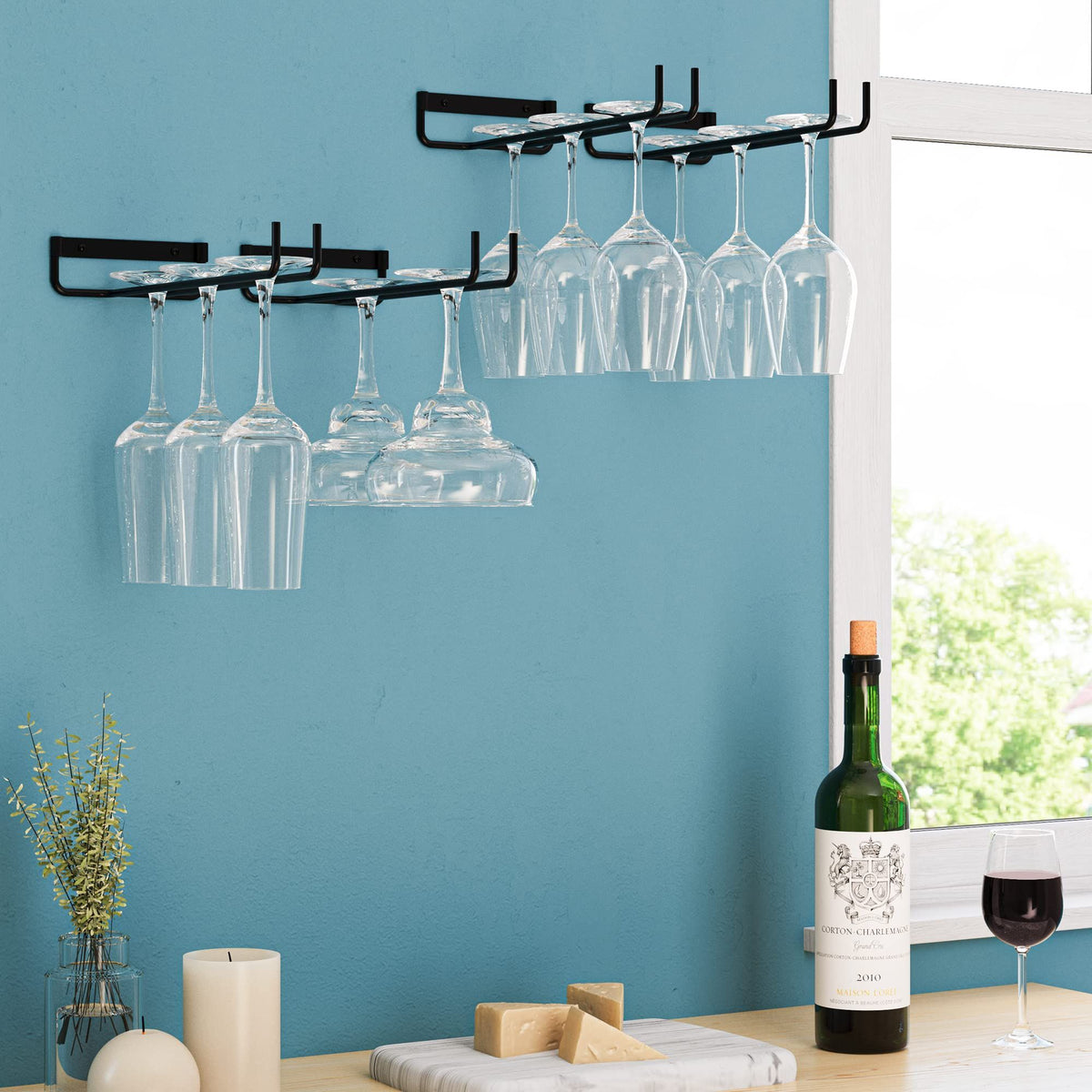 11.8 Inch Wine Glass Rack,Wine Glass Rack Under Cabinet Stainless Steel Stemware Rack - Hanging Stemware Holder (4 Pack)