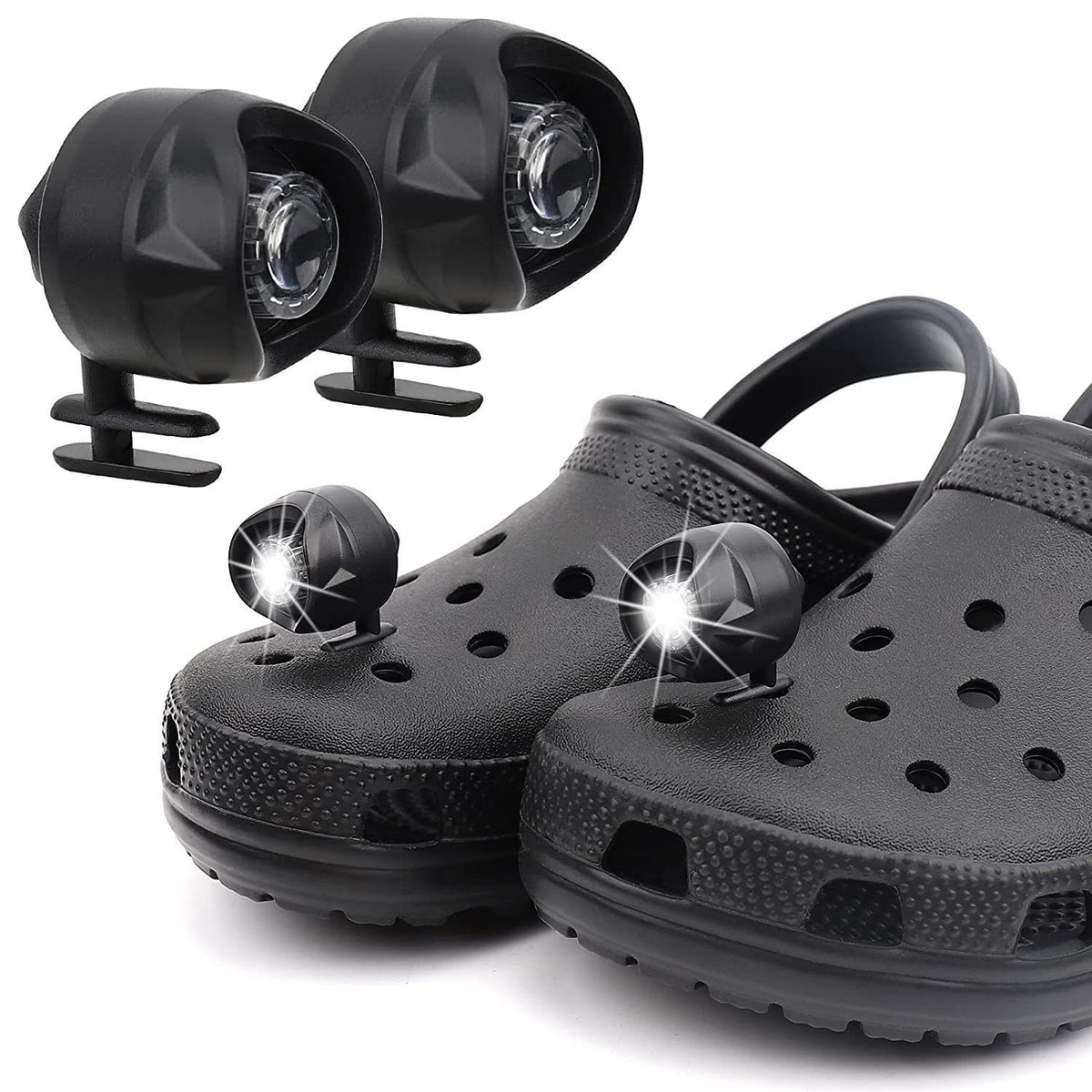 Shoe Charms, Cute Charms for Girls,Headlights for 2pcs, Clip on Headlights Lights Flashlights for Crock (Black)