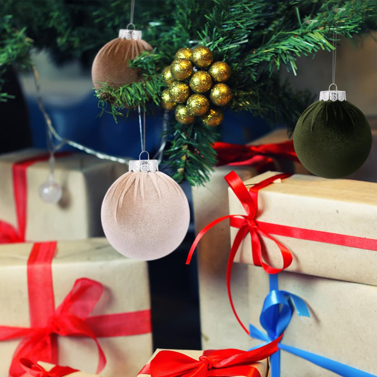 Velvet Christmas Ornaments Balls 15 Pcs 3.1 Inches / 8cm Large Christmas Baubles Shatterproof Xmas Ball for Christmas Tree