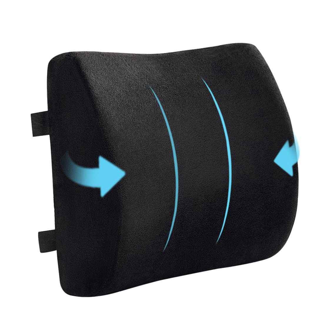 Comfortable Lumbar Support Pillow for Office Chair,Back Pain Relief Improve Posture, Double Adjustable Straps(Black)
