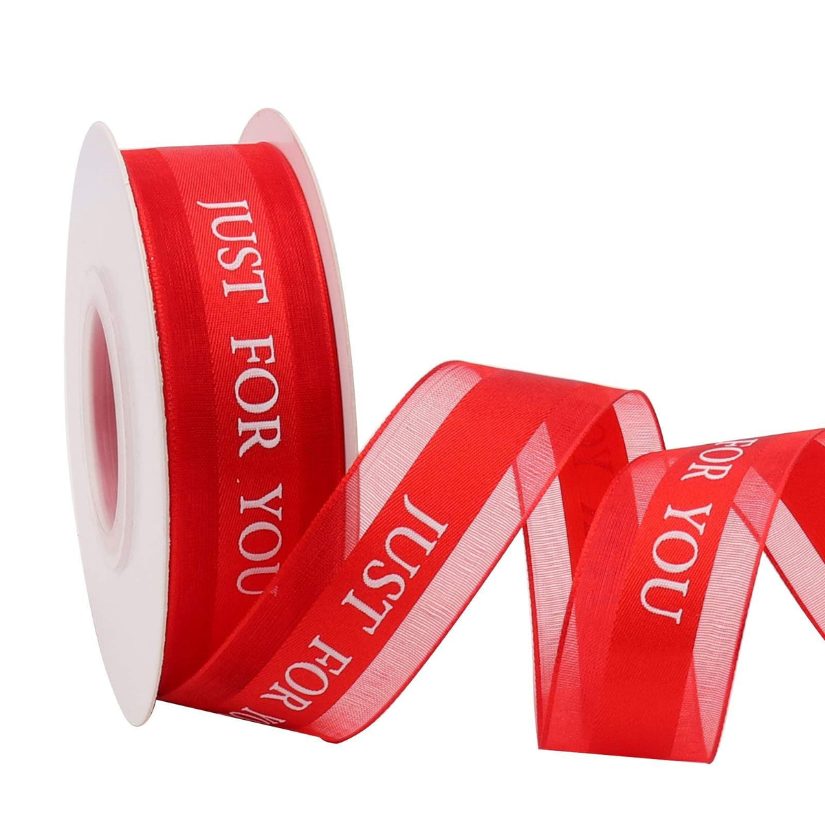 Red Ribbon Printing JUST for You Fabric Craft Ribbon Perfect for Craft, Bows, Gift Wrapping, Flower Bouquet