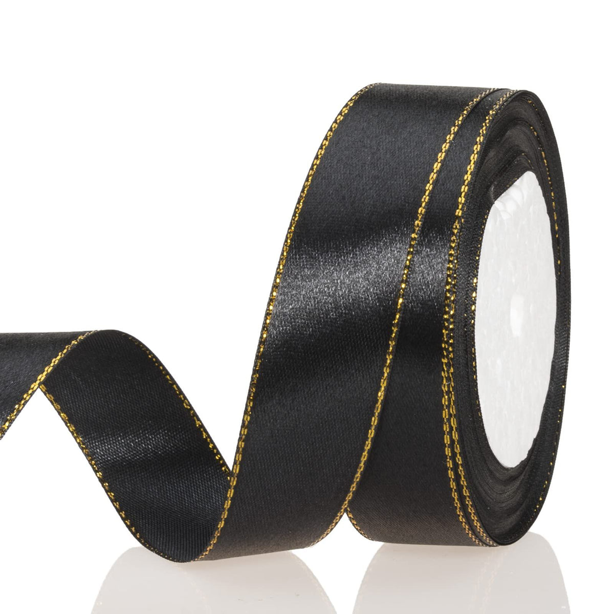Thin Black and Gold Satin Ribbon with Gold Edges Border Fabric Ribbons for Gift Wrapping Wedding Birthday Cake Decoration Floral