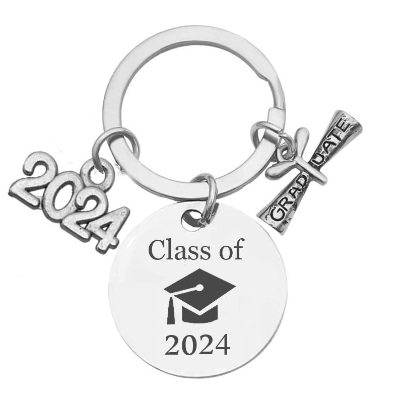 Graduation Keychain Unique Class of 2024 Key Chains Stainless Steel Keyring Funny Grad Student Gifts from Teacher-5pcs