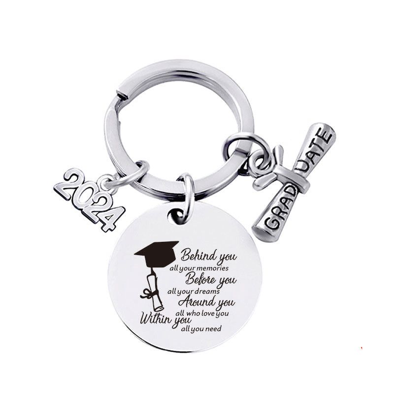 Graduation Keychain Unique Class of 2024 Key Chains Stainless Steel Keyring Funny Grad Student Gifts from Teacher-5pcs