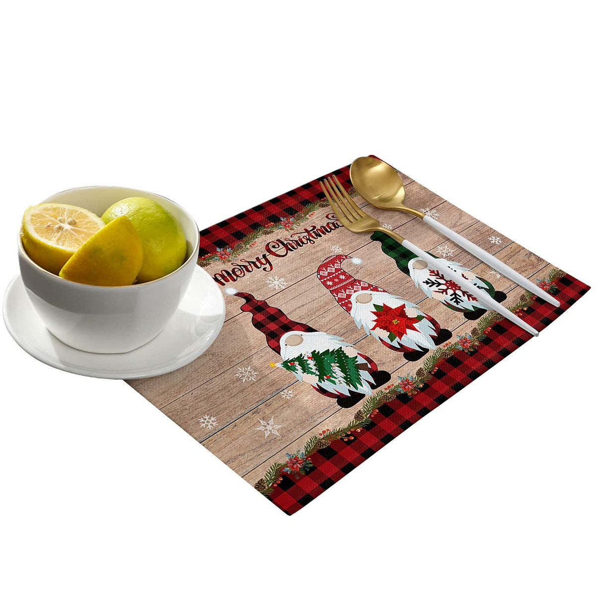 Christmas Decorations Placemats Set of 4, Farmhouse Buffalo Plaid Red Black Cotton Line Stain Resistant Table Mats Washable