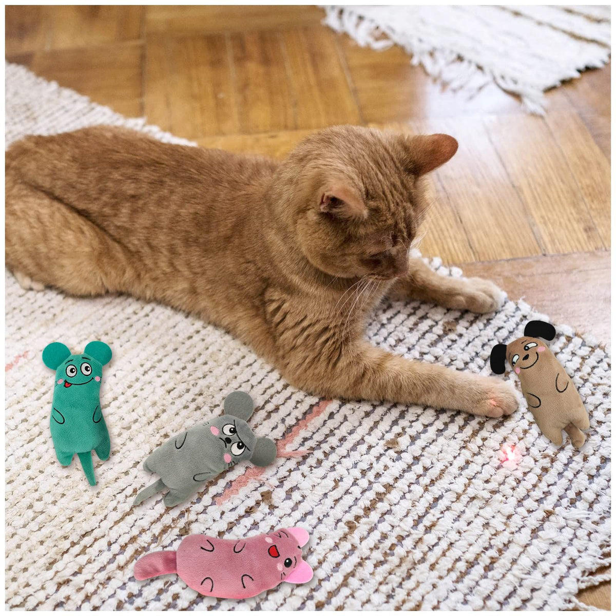 4 Pack Toys for Indoor Cats,Mice Toy Cat Chew Toys for Kittens and Cat Adults Plush Toy,Bite-Resistant Teeth Clean Chew Cat Toy