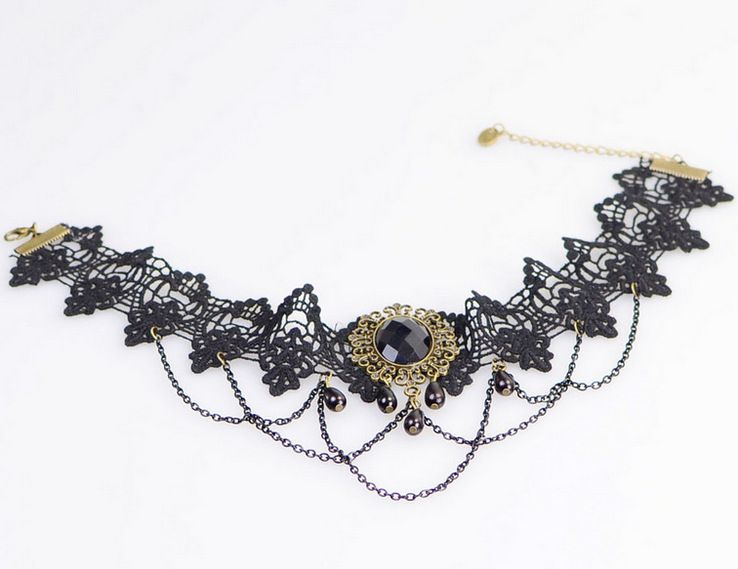 Elegant Necklace Gothic Vintage Stylish Romantic Clear White Lace Necklace Cross Ribbon Choker Christian Halloween