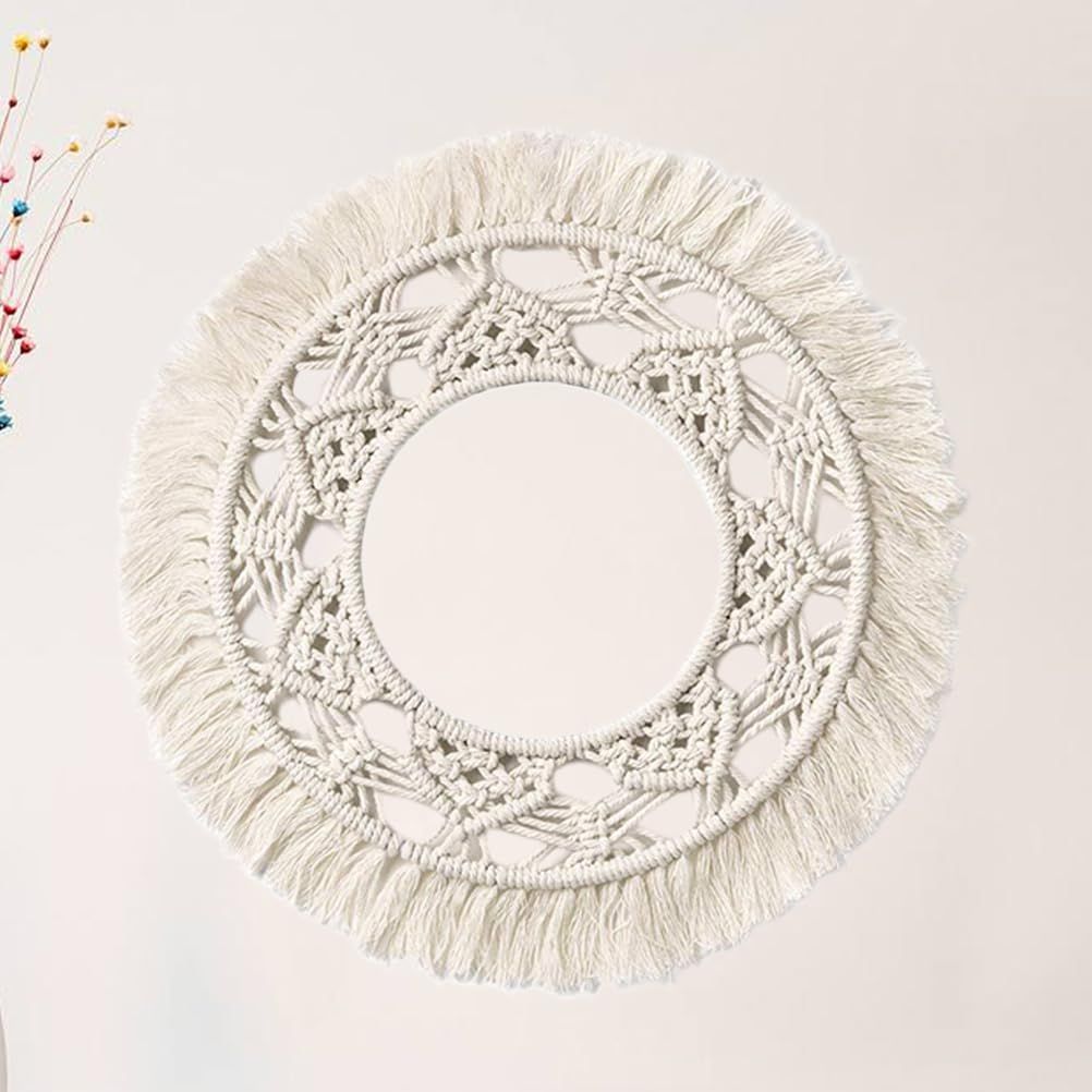 Woven Tapestry,15" Wall Hanging Tassel Fringe Round Boho Wall Art Decor, Nordic Style Home Christmas Decor