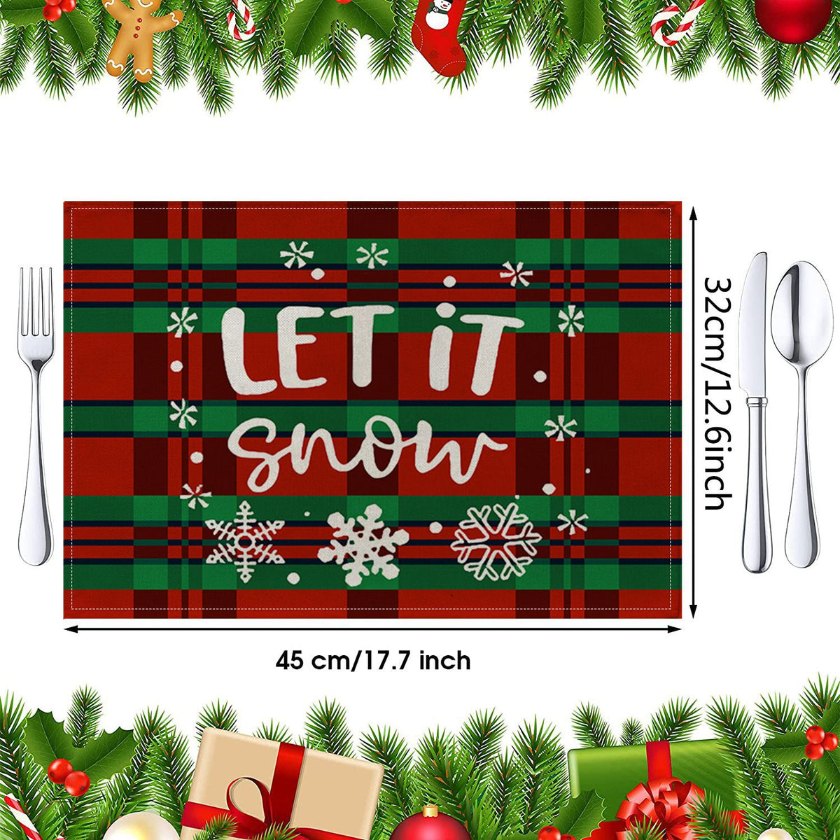 Christmas Placemats Set of 4 Cloth Placemats, 12 x 18 Inch Christmas Decorations Mat Indoor for Dining Table Heat Resistant