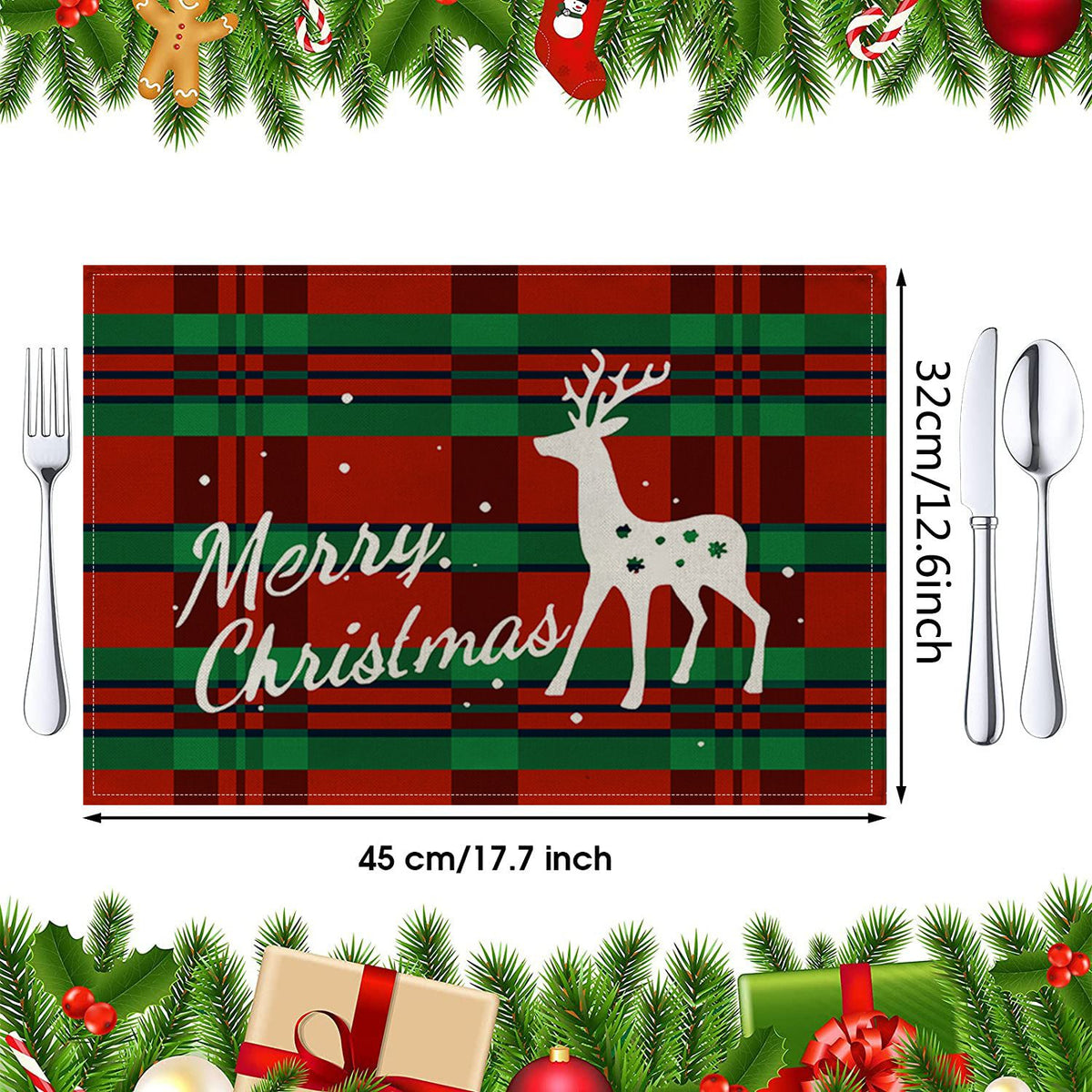 Christmas Placemats Set of 4 Cloth Placemats, 12 x 18 Inch Christmas Decorations Mat Indoor for Dining Table Heat Resistant