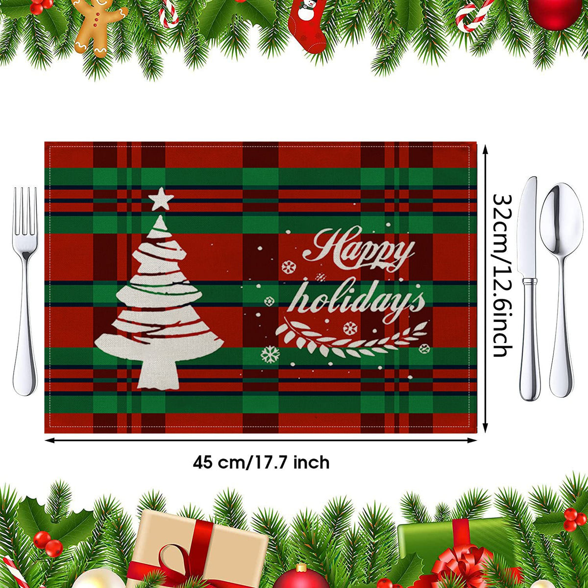 Christmas Placemats Set of 4 Cloth Placemats, 12 x 18 Inch Christmas Decorations Mat Indoor for Dining Table Heat Resistant