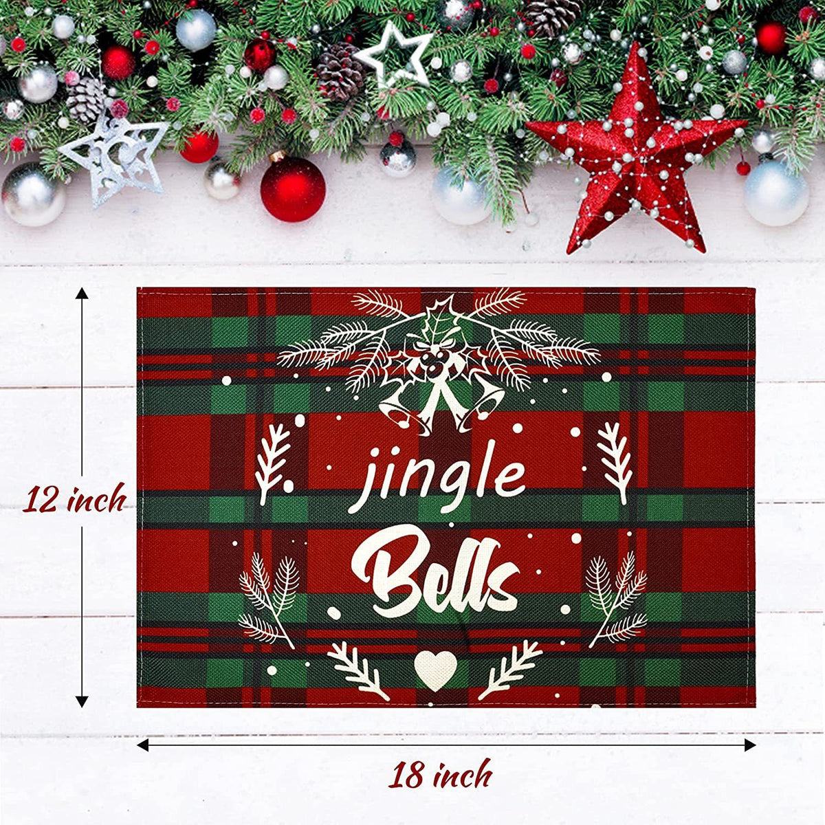 Christmas Placemats Set of 4 Cloth Placemats, 12 x 18 Inch Christmas Decorations Mat Indoor for Dining Table Heat Resistant