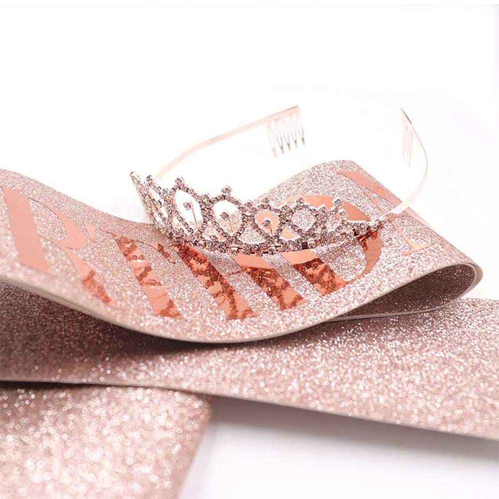 Birthday Girl Sash & Rhinestone Kit - Rose Gold Birthday Gifts Glitter Birthday Sash Birthday Party Favors-2pcs
