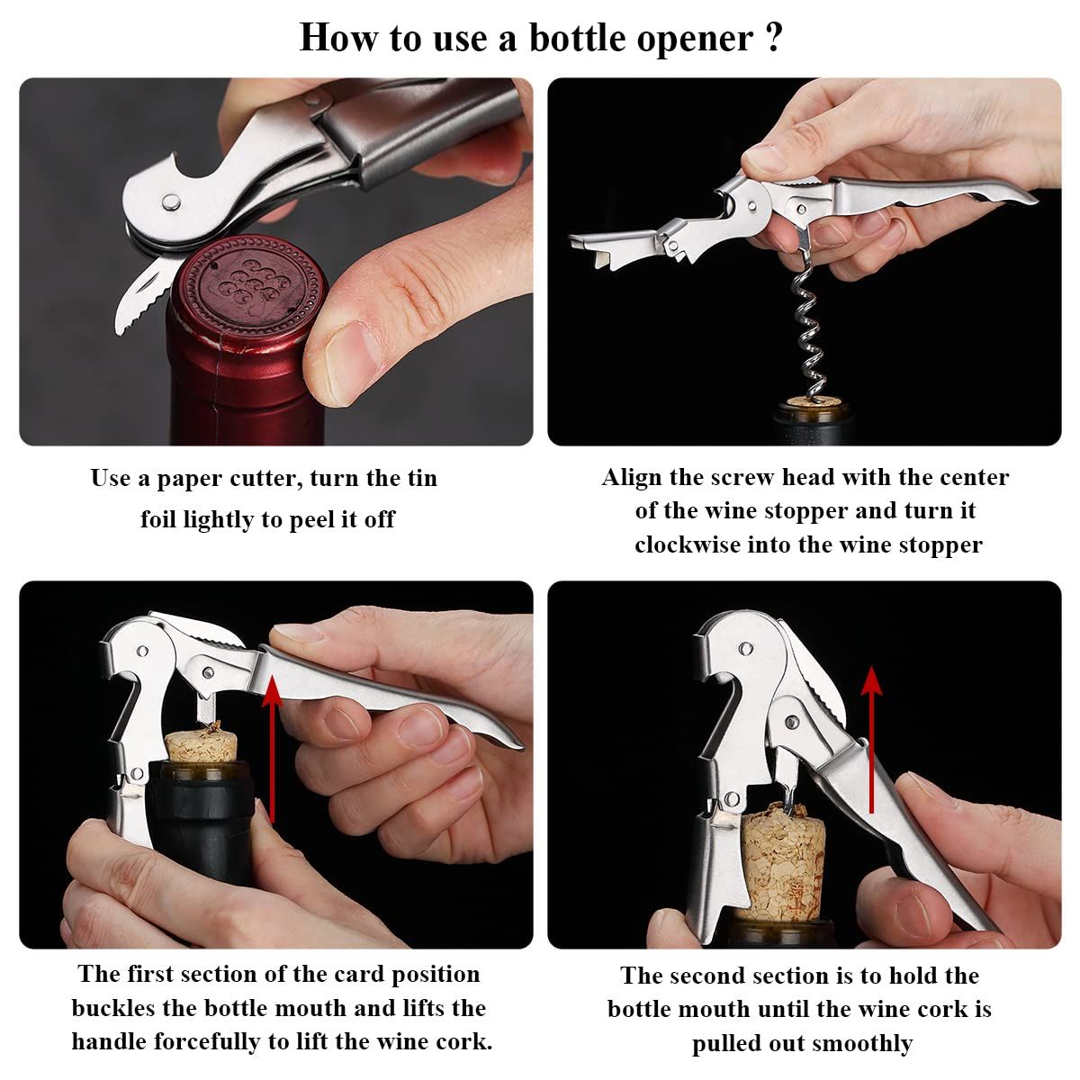Waiter Corkscrew Wine Key Wine Opener with Foil Cutter,Stainless Steel Classic All-in-one Corkscrew Double Hinged Corkscrew-2pcs
