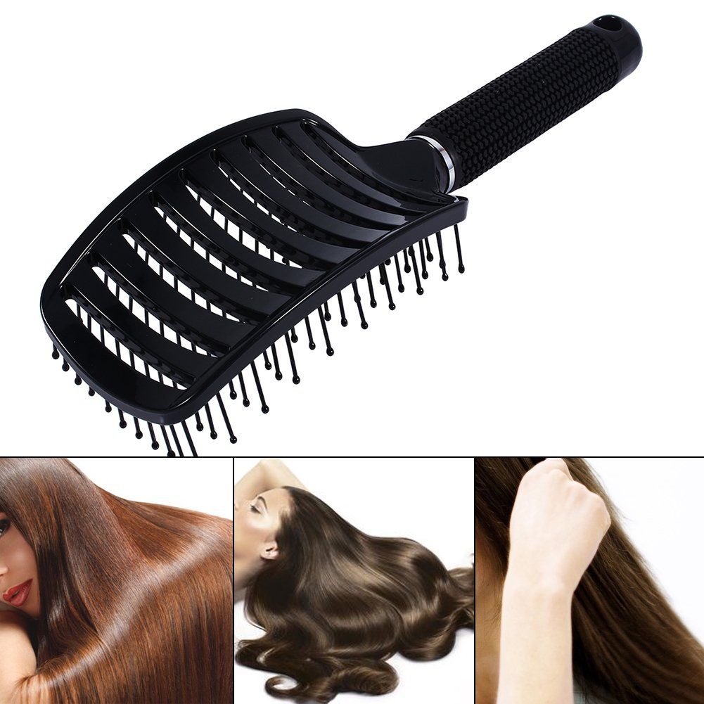 Curved Vent Brush, Drying Brush,Anti-static Curved Vent Salon Hairdressing Hair Tool Rows Comb Brush (Black)
