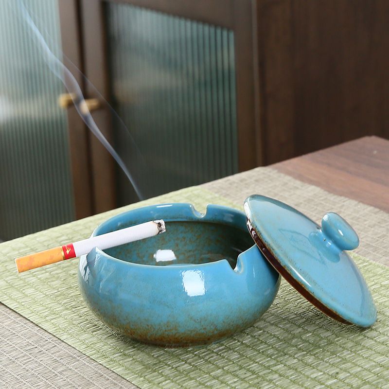 Ashtray, Outdoor Ashtray with Lid Smokeless Waterproof Ash Tray, Ceramic Ashtray for Cigarettes Home Office, Porch Patio