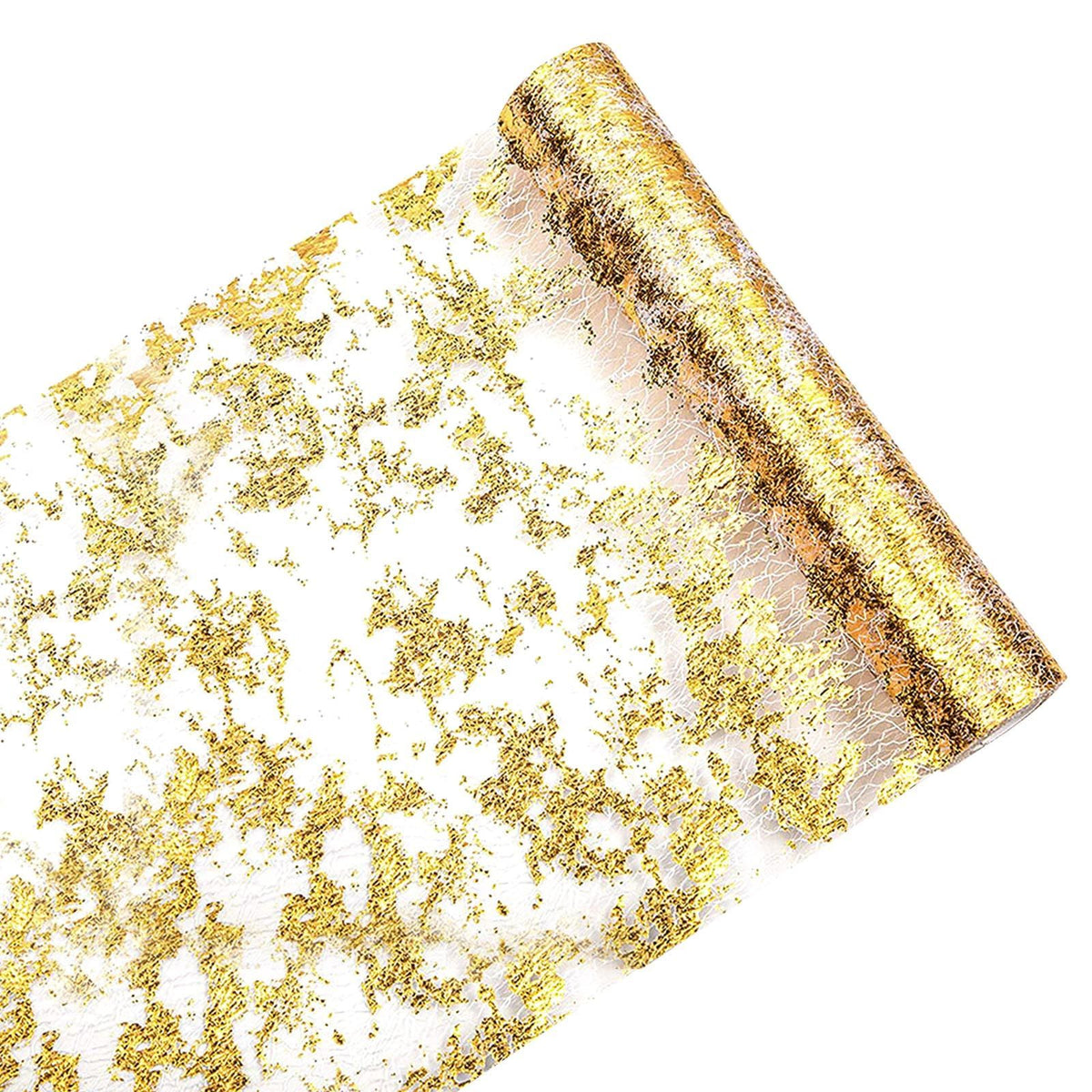 Metallic Thin Mesh Polyester Ribbon Roll with Gold Foil for Birthday Party Wedding Christmas Bridal Shower (9Ft)