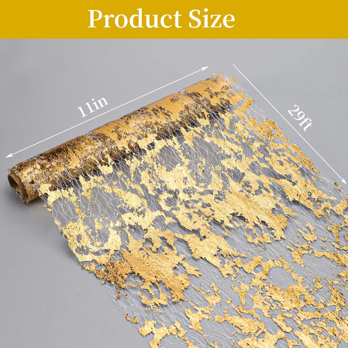 Metallic Thin Mesh Polyester Ribbon Roll with Gold Foil for Birthday Party Wedding Christmas Bridal Shower (9Ft)