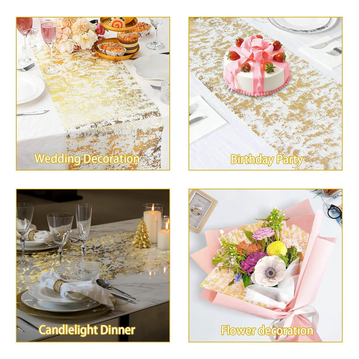 Metallic Thin Mesh Polyester Ribbon Roll with Gold Foil for Birthday Party Wedding Christmas Bridal Shower (9Ft)