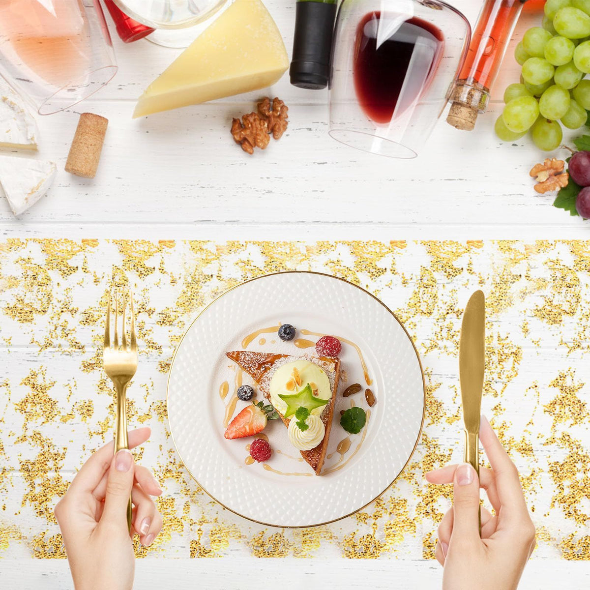 Metallic Thin Mesh Polyester Ribbon Roll with Gold Foil for Birthday Party Wedding Christmas Bridal Shower (9Ft)
