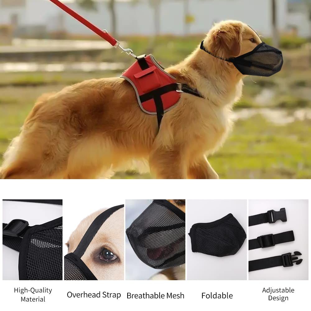 Dog Muzzle, Soft Mesh Covered Muzzles for Small, Medium, Large and  Dogs, Muzzle with Adjustable Straps, Prevent Barking (Black)