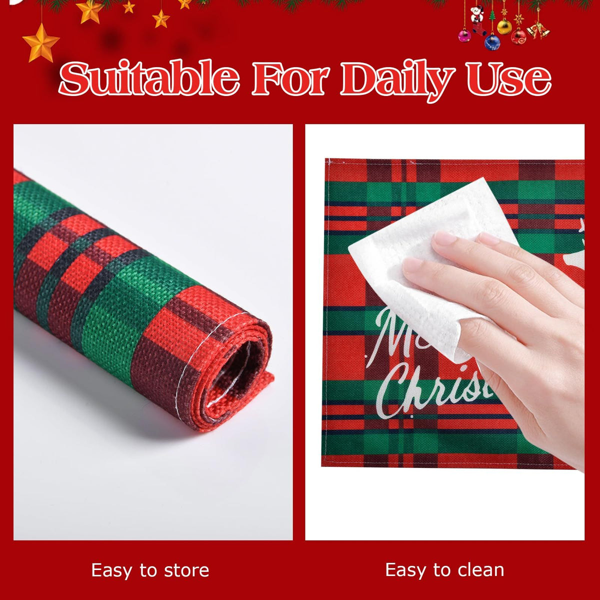 Christmas Placemats Set of 4 Cloth Placemats, Christmas Decorations Mat Indoor for Dining Table Heat Resistant Kitchen Holiday