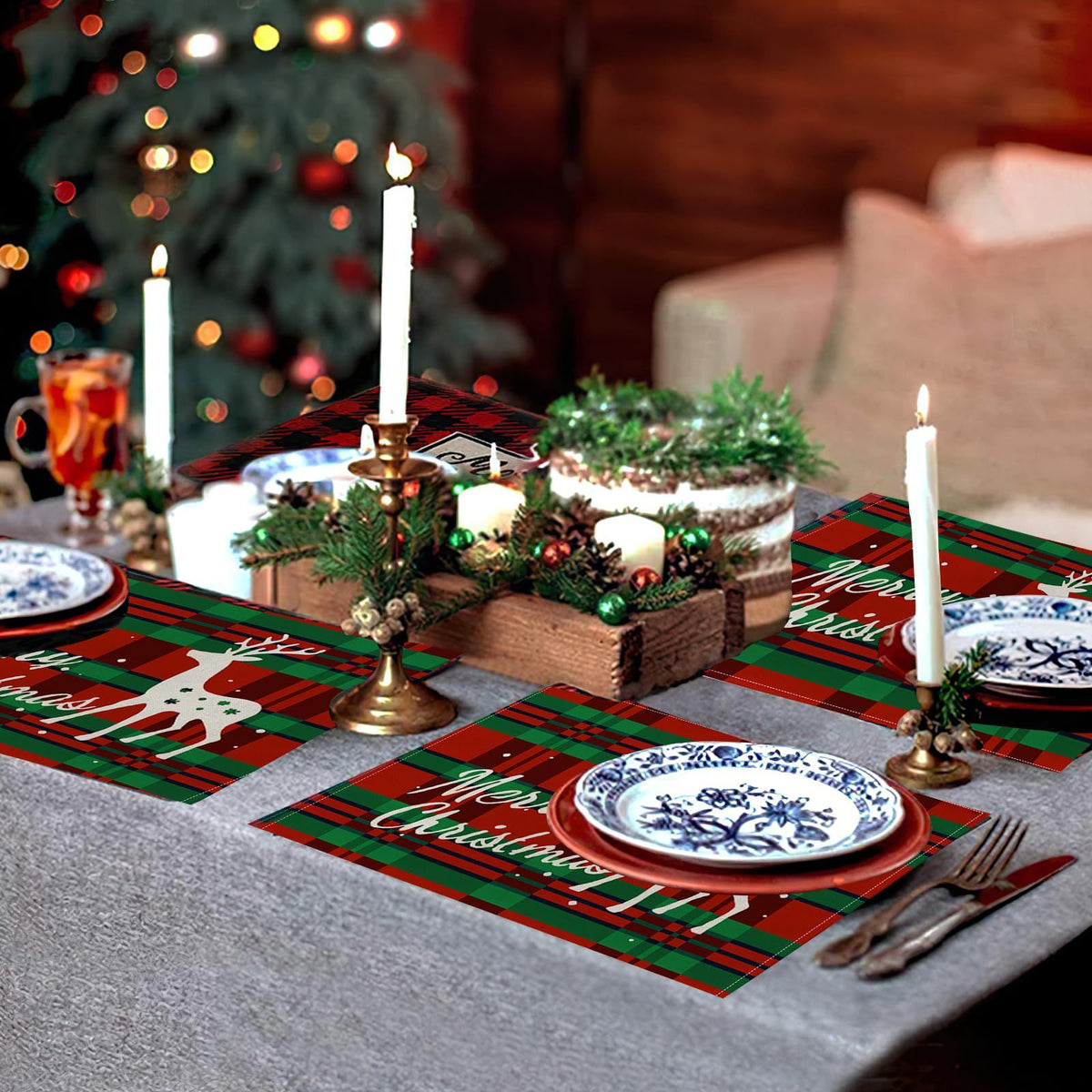 Christmas Placemats Set of 4 Cloth Placemats, Christmas Decorations Mat Indoor for Dining Table Heat Resistant Kitchen Holiday