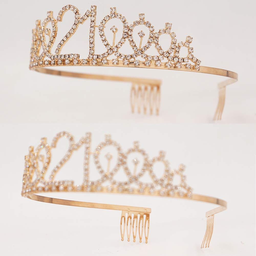 Set - 21st Birthday Gifts Birthday Sash for Women Birthday Party Favors Perfect size + Comfortable to wear (Glitter Gold/Black)