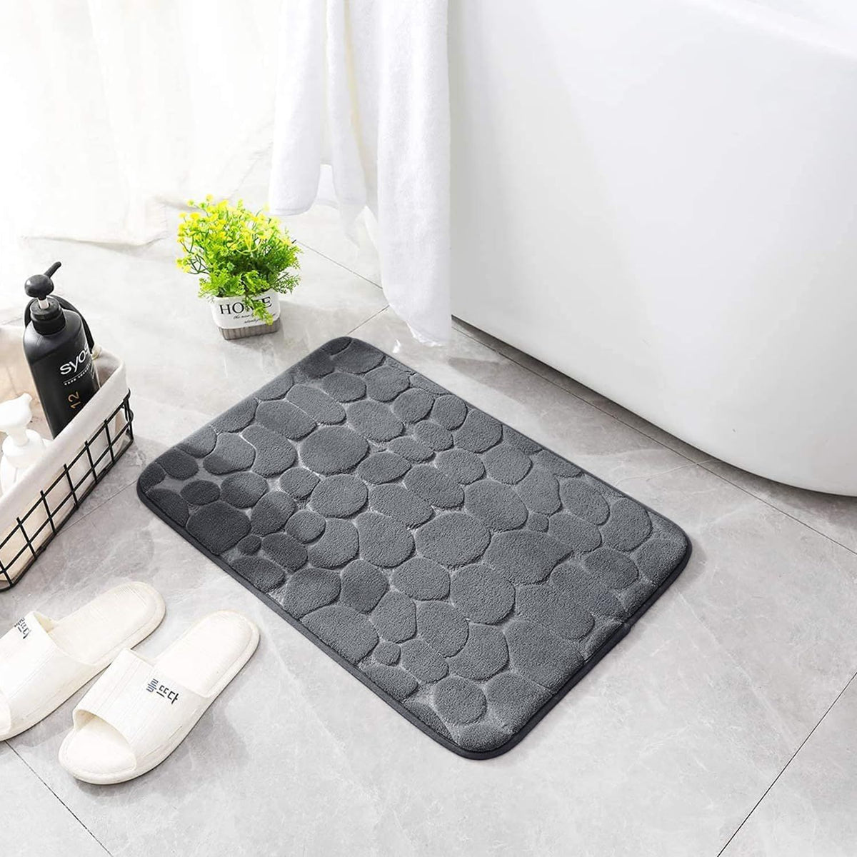 Memory Foam Bath Mat Cobblestone Bathroom Rugs Super Water Absorbent Machine Washable Bath Rugs(Dark Gray)