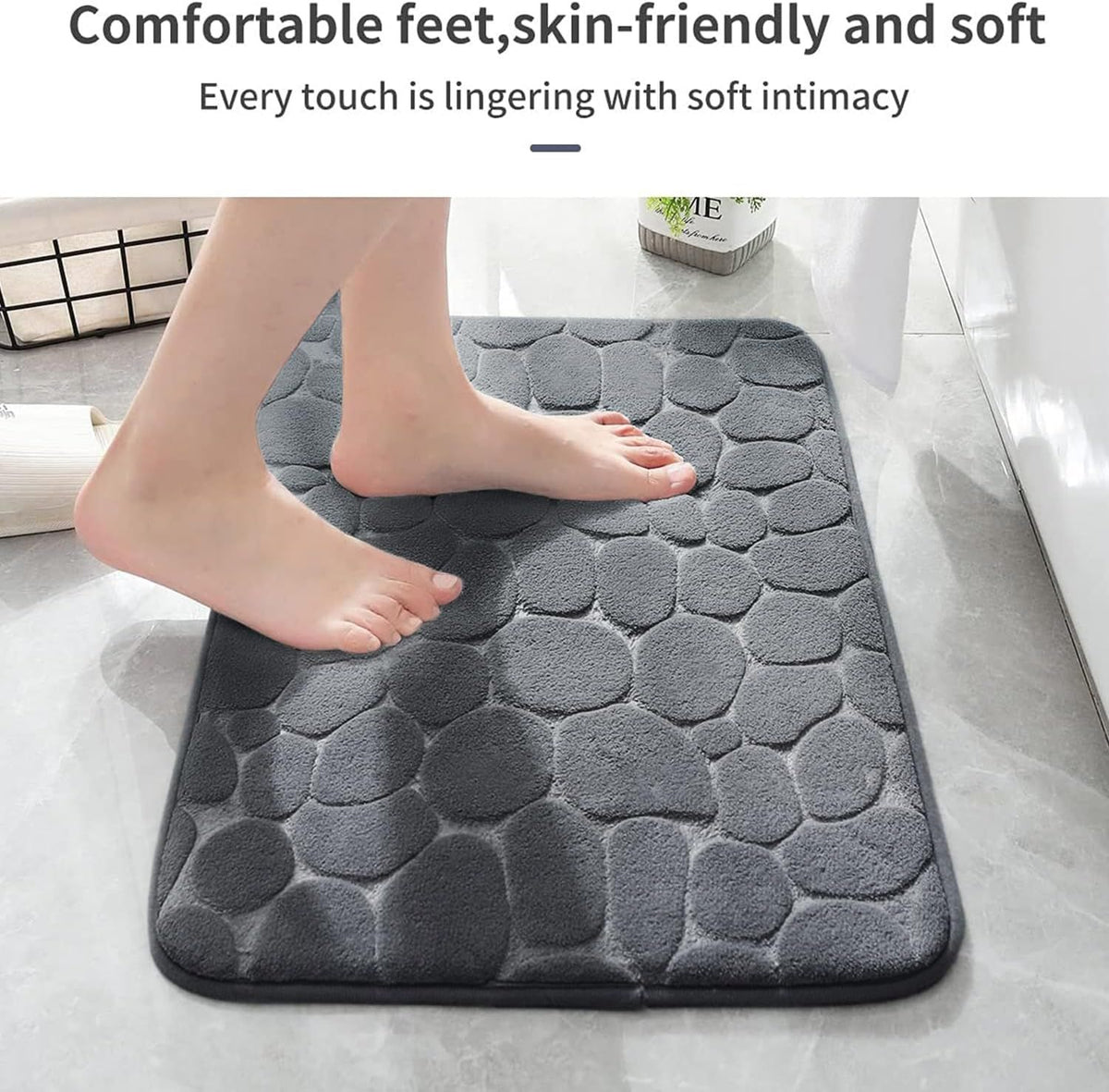 Memory Foam Bath Mat Cobblestone Bathroom Rugs Super Water Absorbent Machine Washable Bath Rugs(Dark Gray)