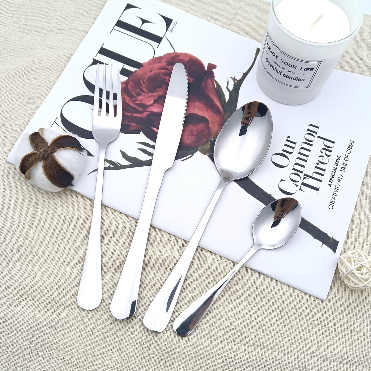 Silverware Set, Stainless Steel Flatware Cutlery Set, Birthday Christmas Gift ( 4Pcs )Mirror Polished Cutlery Utensil Durable Home
