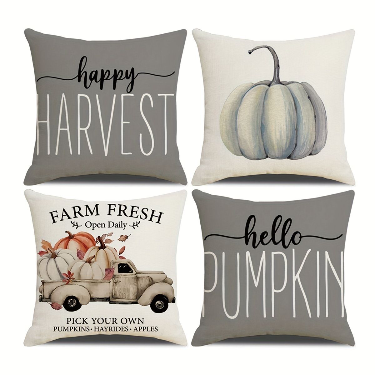 Fall Decorations Pillow Covers Autumn Thanksgiving Outdoor Throw Pillow Covers, Pumpkin Farmhouse Harvest Cushion Covers （4pcs）
