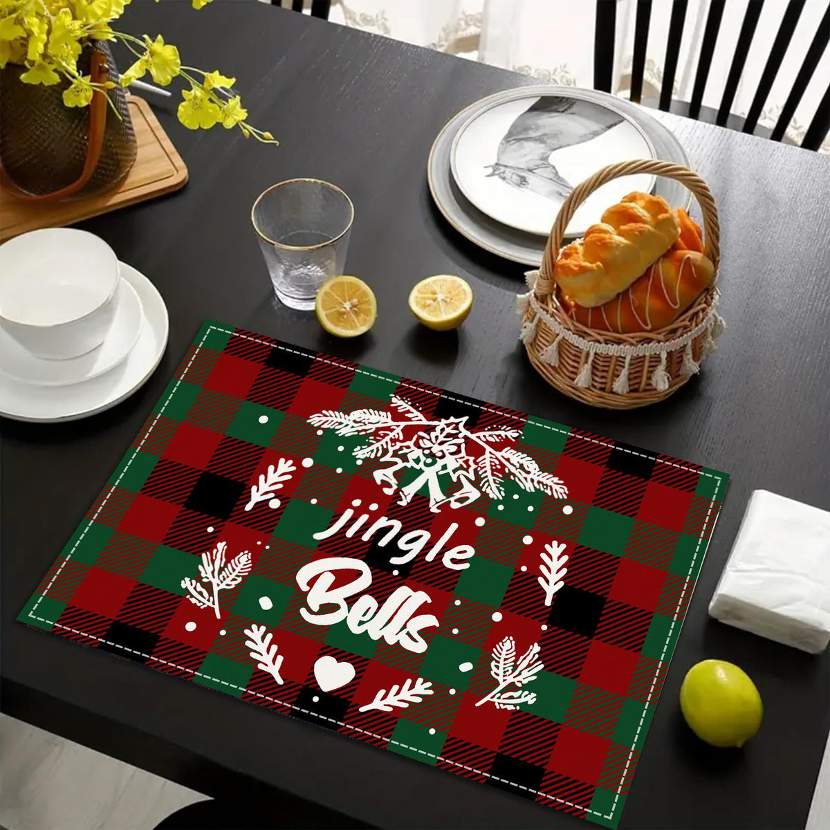 Christmas Placemats Set of 3 Table Mats for Dining Tables Red Green Buffalo Plaid Xmas Table Place Mat Set for Christmas Party