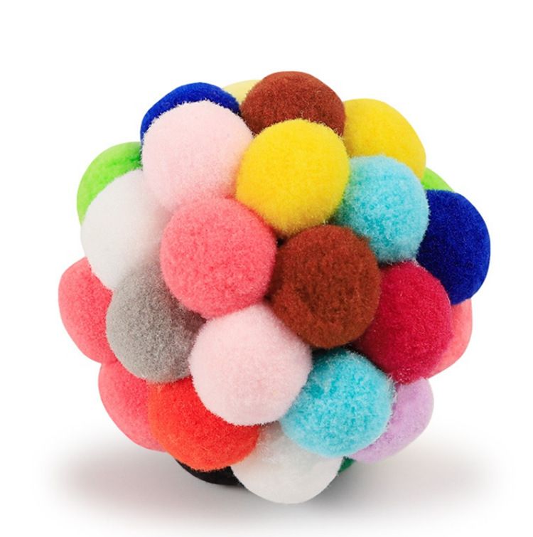 Cat Toy Plush Pom Cat Balls with Bells Inside, Colorful and Fuzzy Cat Toys for Indoor Cats and Kittens (Mix)