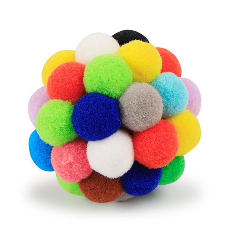 Cat Toy Plush Pom Cat Balls with Bells Inside, Colorful and Fuzzy Cat Toys for Indoor Cats and Kittens (Mix)