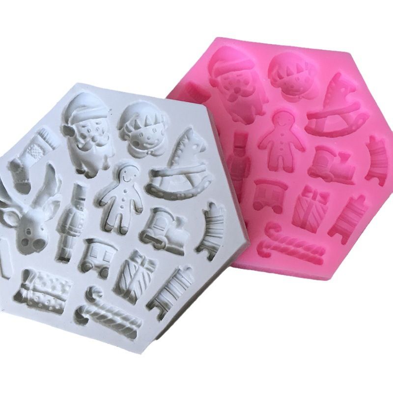 2pc Christmas Theme Santa Elk Gift Socks Silicone Molds for  Cake Fondant Biscuit Cookies Dessert Candle Decor